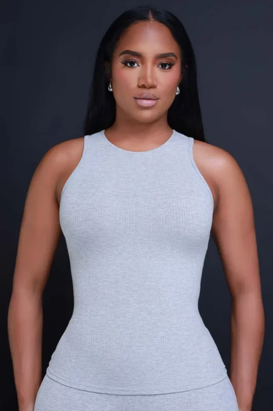 Top Of The Line Cellulite Deleter Sleeveless Ribbed Top - Heather Grey sold by Swankaposh