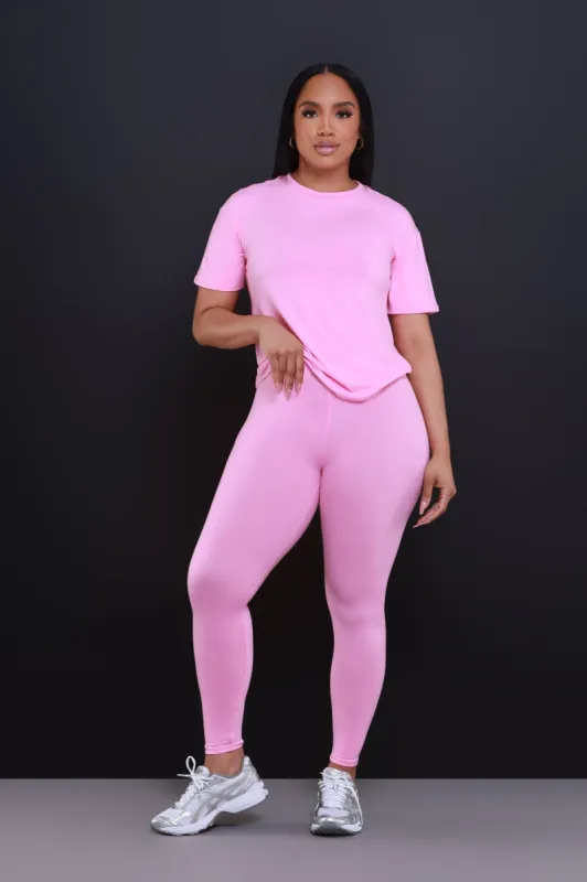 Be Great Short Sleeve Legging Set - Pink sold by Swankaposh