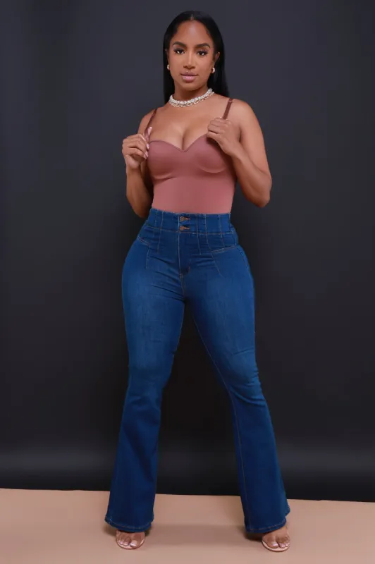 Solve It High Rise Butt Lifting Stretchy Flare Jeans - Dark Wash sold by Swankaposh