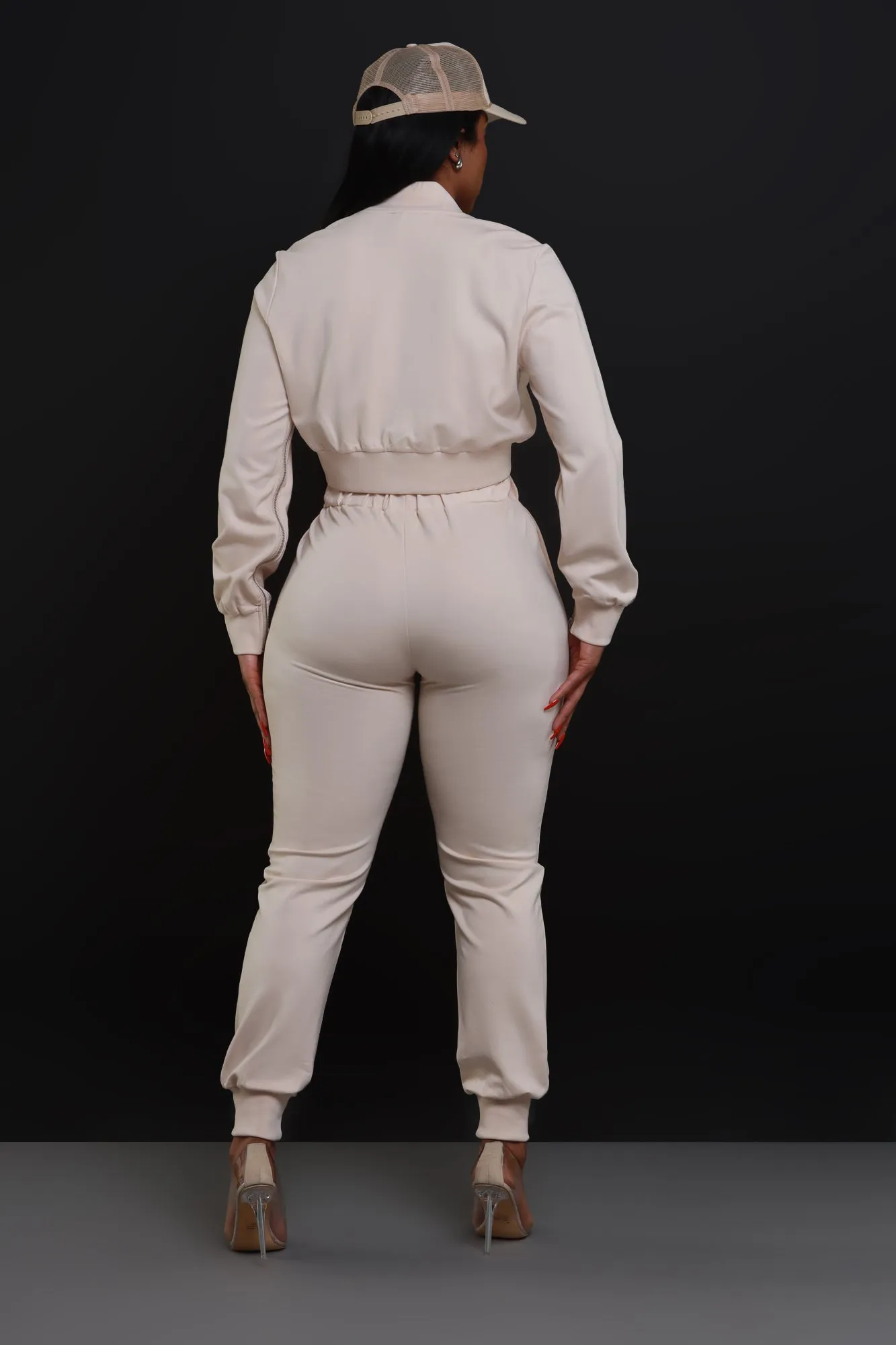 Top Priority Zippered Cropped Jogger Set - Tan sold by Swankaposh product image thumbnail 4