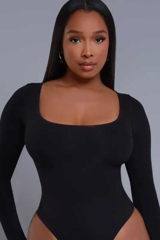 Real Feel Square Neck Bodysuit - Black No.283 NKDS sold by Swankaposh