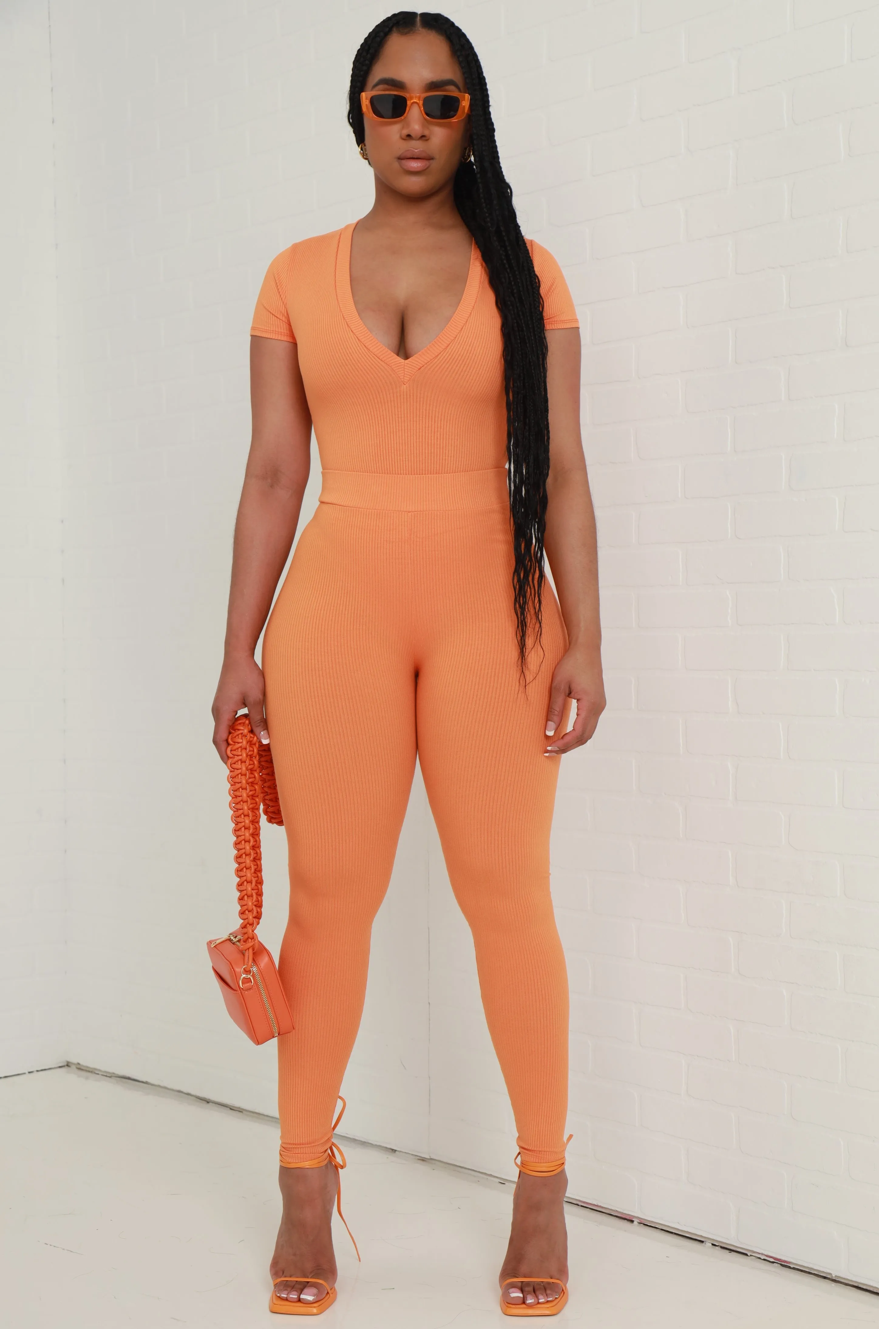 Sweet Tart Cellulite Deleter Ribbed Leggings - Orange sold by Swankaposh