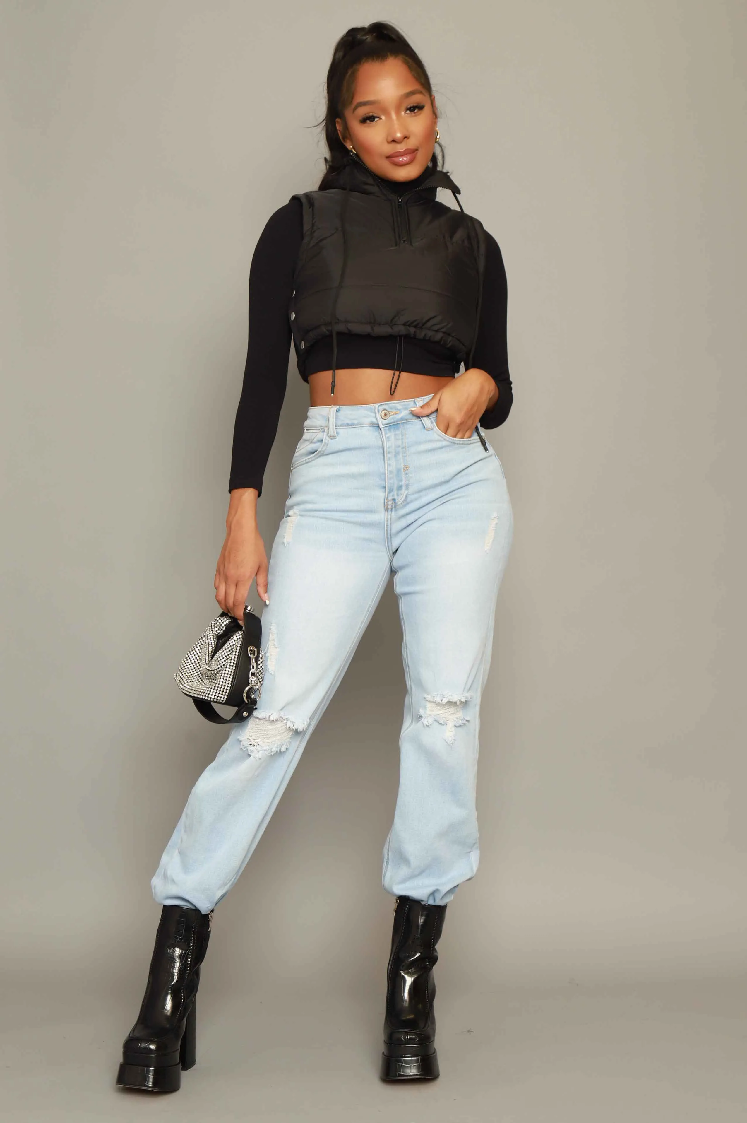 Finer Things Faux Leather Crocodile Platform Chelsea Boot - Black sold by Swankaposh product image thumbnail 2