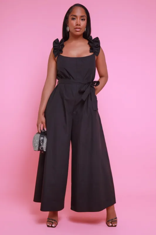 Reign Over Me Wide Leg Ruffled Jumpsuit -  Black sold by Swankaposh