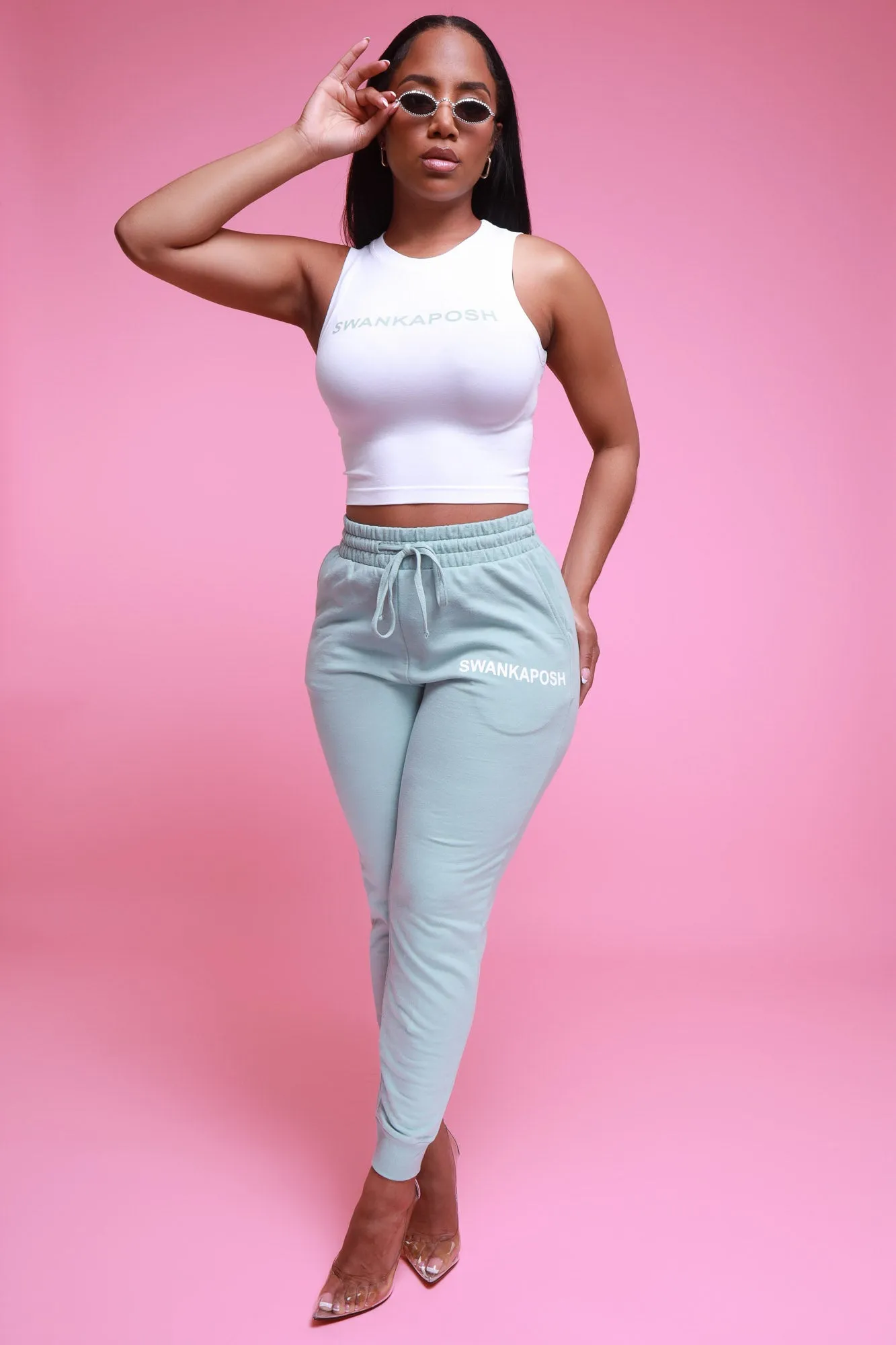 Swankaposh Logo Joggers - Light Green/White sold by Swankaposh product image thumbnail 5