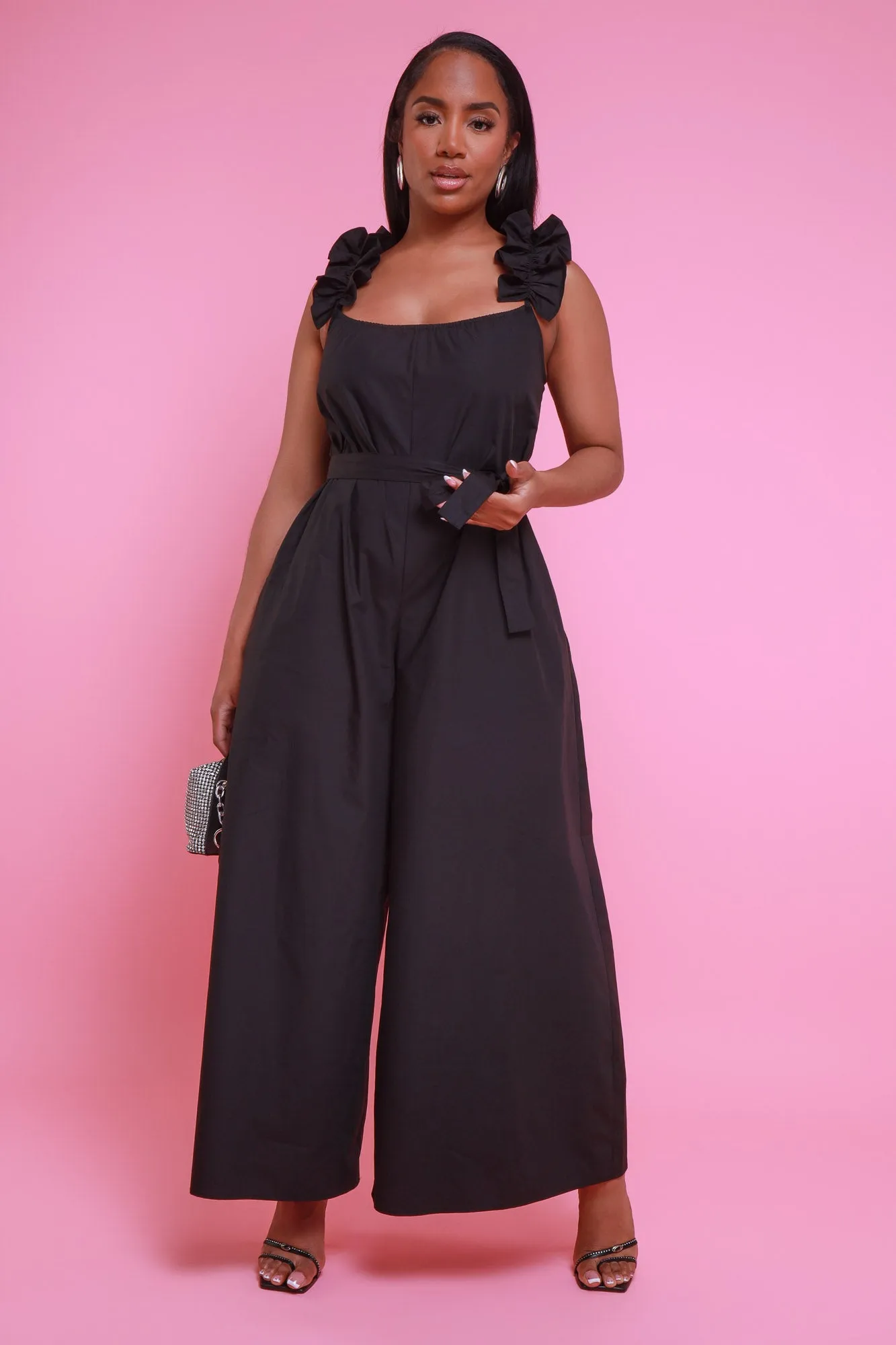 Reign Over Me Wide Leg Ruffled Jumpsuit - Black sold by Swankaposh product image thumbnail 5