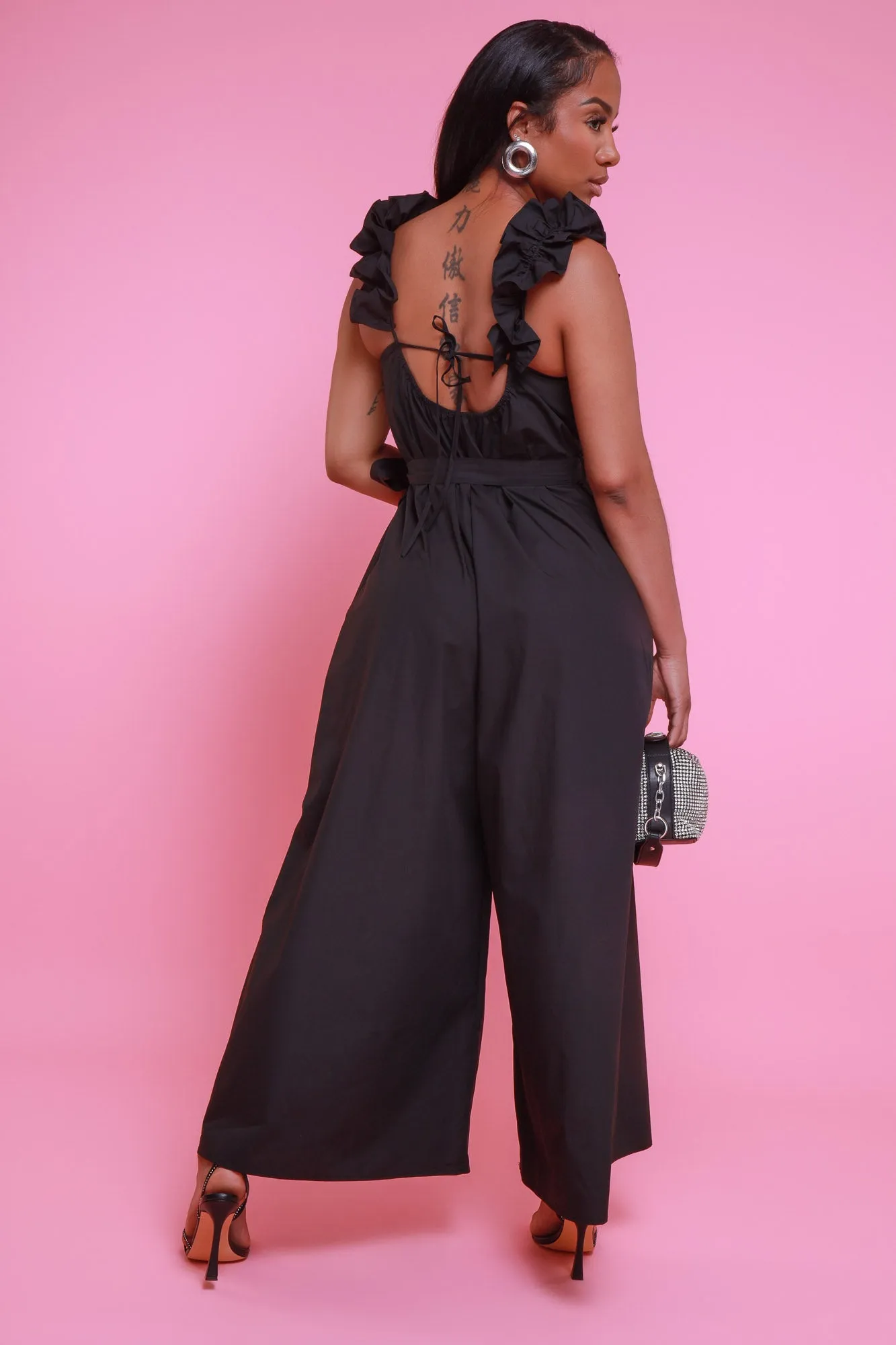 Reign Over Me Wide Leg Ruffled Jumpsuit - Black sold by Swankaposh product image thumbnail 3