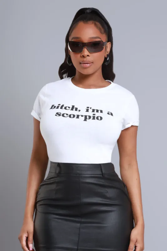 Scorpio Season Graphic Print T-Shirt - White/Black sold by Swankaposh