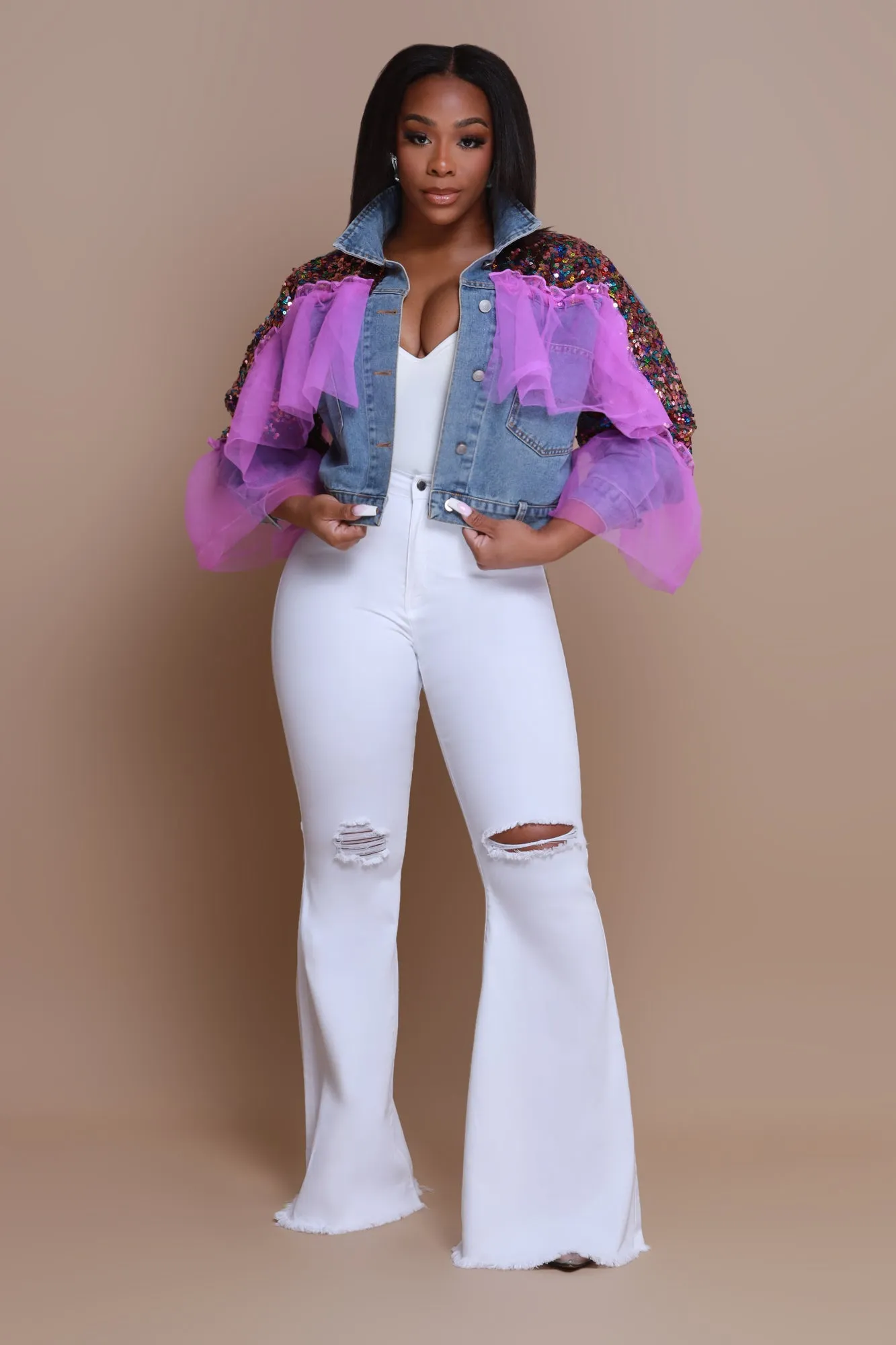 Tell Me More Embellished Denim Jacket - Light Wash sold by Swankaposh product image thumbnail 3