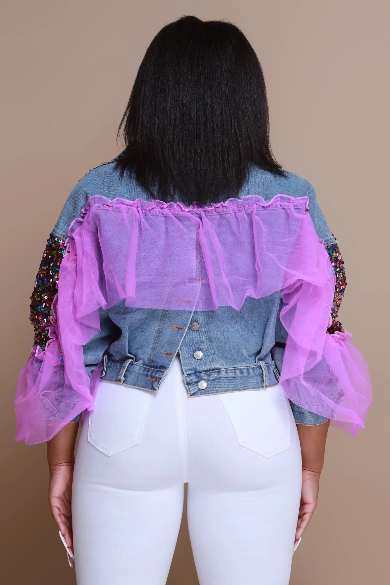Tell Me More Embellished Denim Jacket - Light Wash sold by Swankaposh product image thumbnail 2