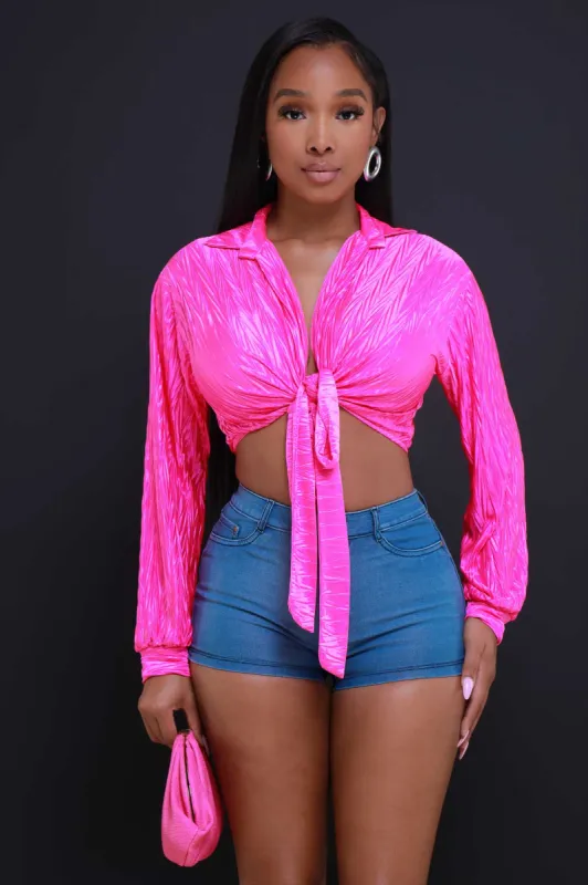 Name Change Tie Up Crepe Blouse - Hot Pink sold by Swankaposh