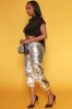 Double Dare Faux Leather Joggers - Silver sold by Swankaposh