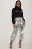 Double Dare Faux Leather Joggers - Silver sold by Swankaposh