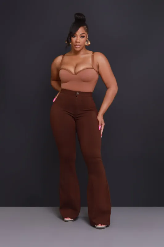 Super Swank High Rise Flare Stretchy Jeans - Chocolate sold by Swankaposh