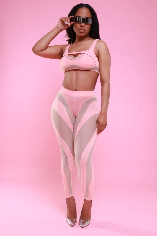 Magic Trick Cropped Mesh Pants Set - Pink sold by Swankaposh