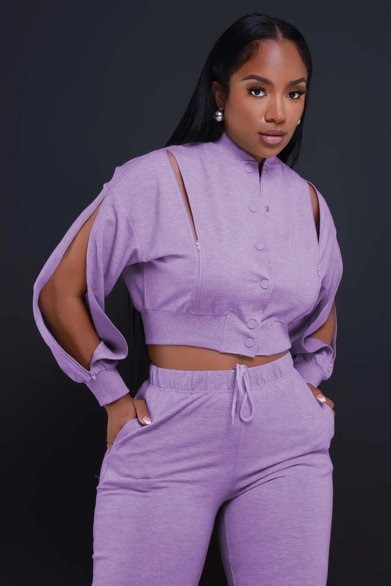 Top Priority Zippered Cropped Jogger Set - Lavender sold by Swankaposh product image thumbnail 3