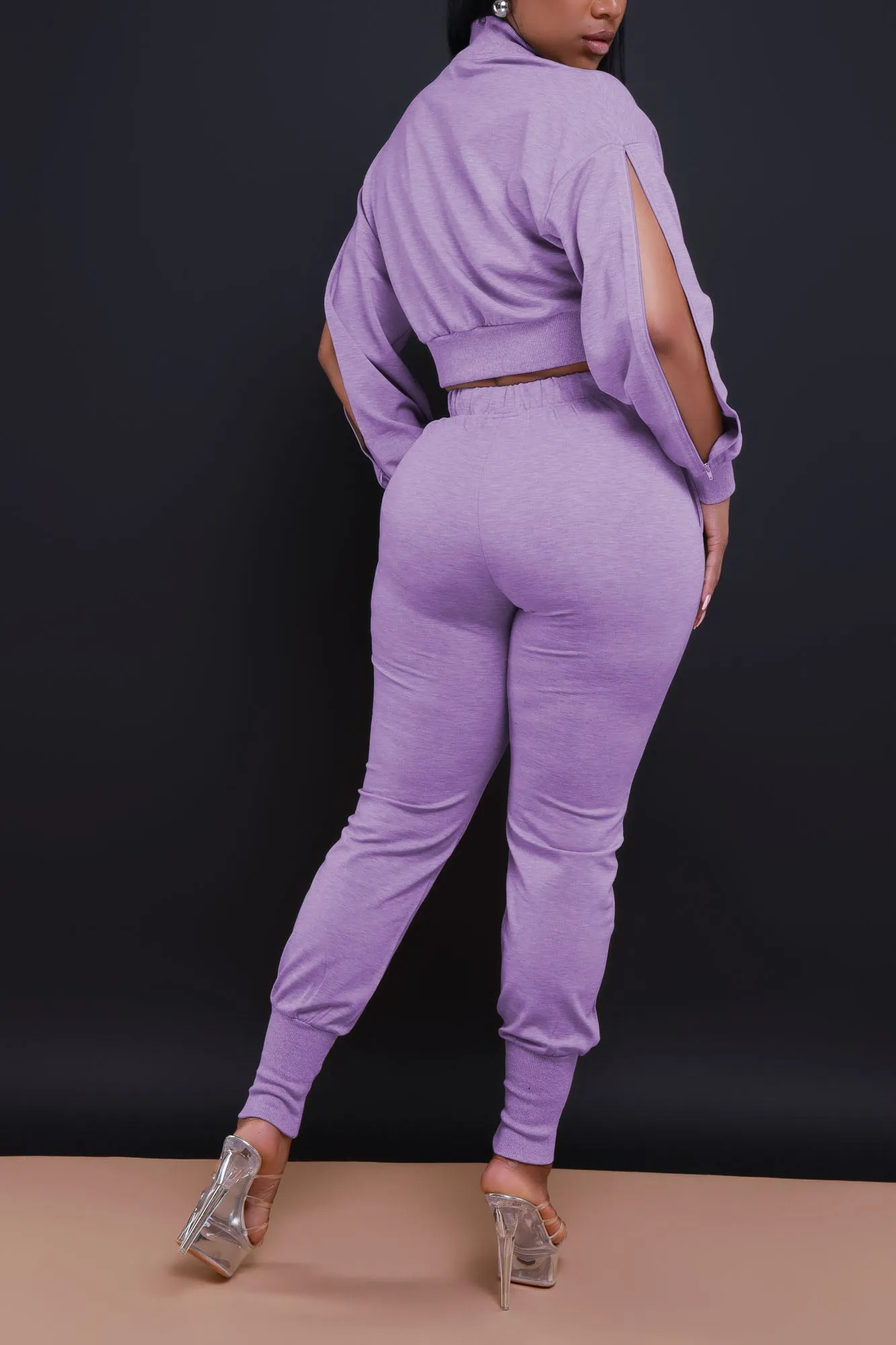 Top Priority Zippered Cropped Jogger Set - Lavender sold by Swankaposh product image thumbnail 4