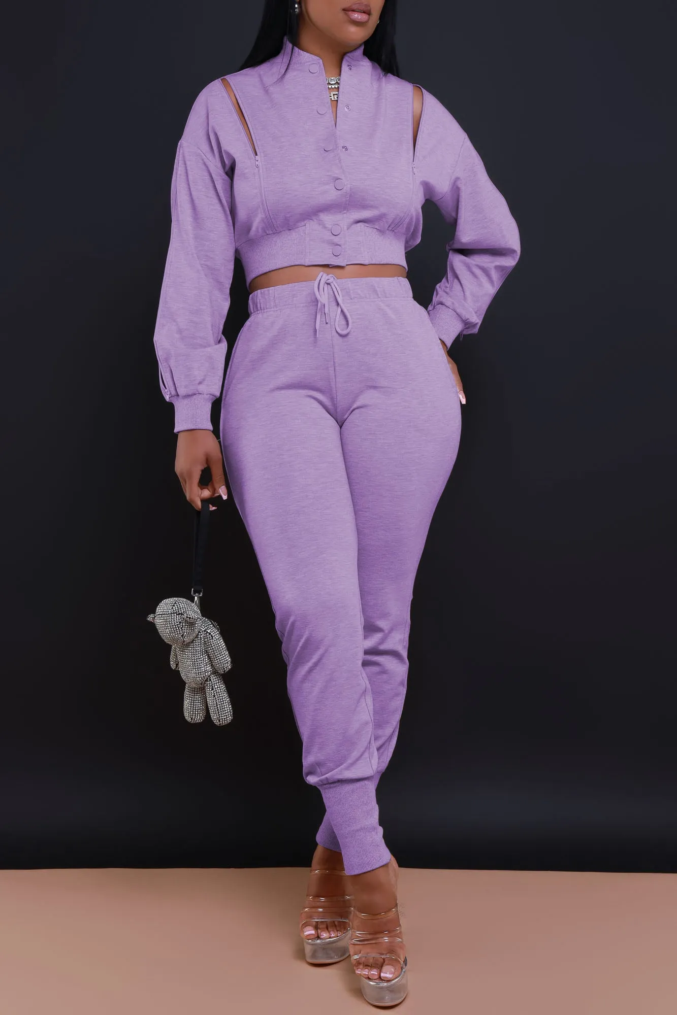Top Priority Zippered Cropped Jogger Set - Lavender sold by Swankaposh product image thumbnail 2