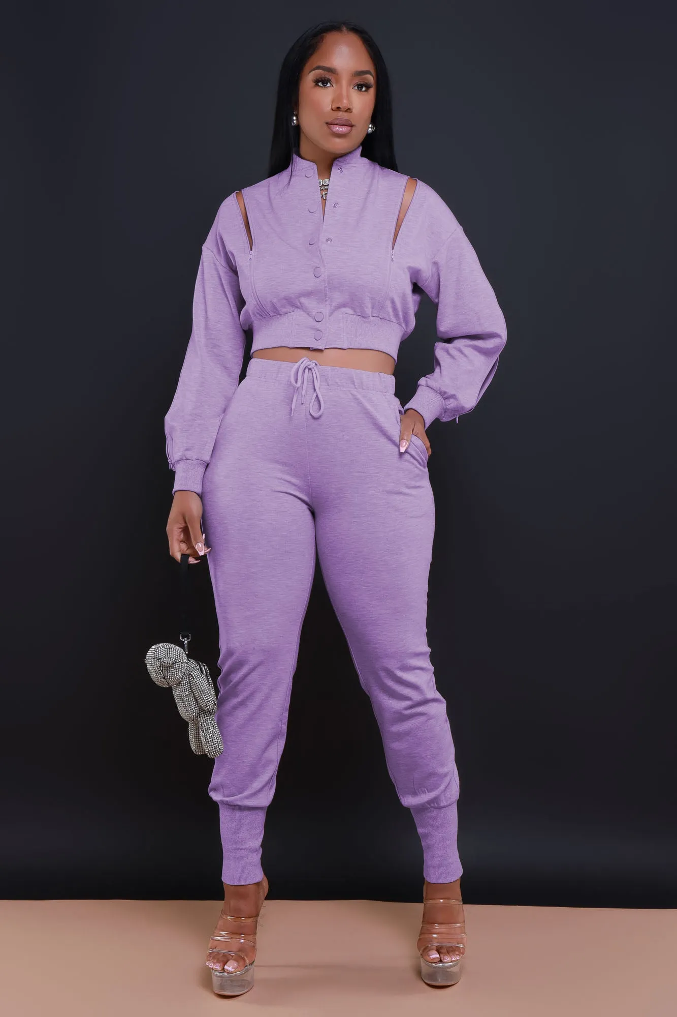 Top Priority Zippered Cropped Jogger Set - Lavender sold by Swankaposh product image thumbnail 5