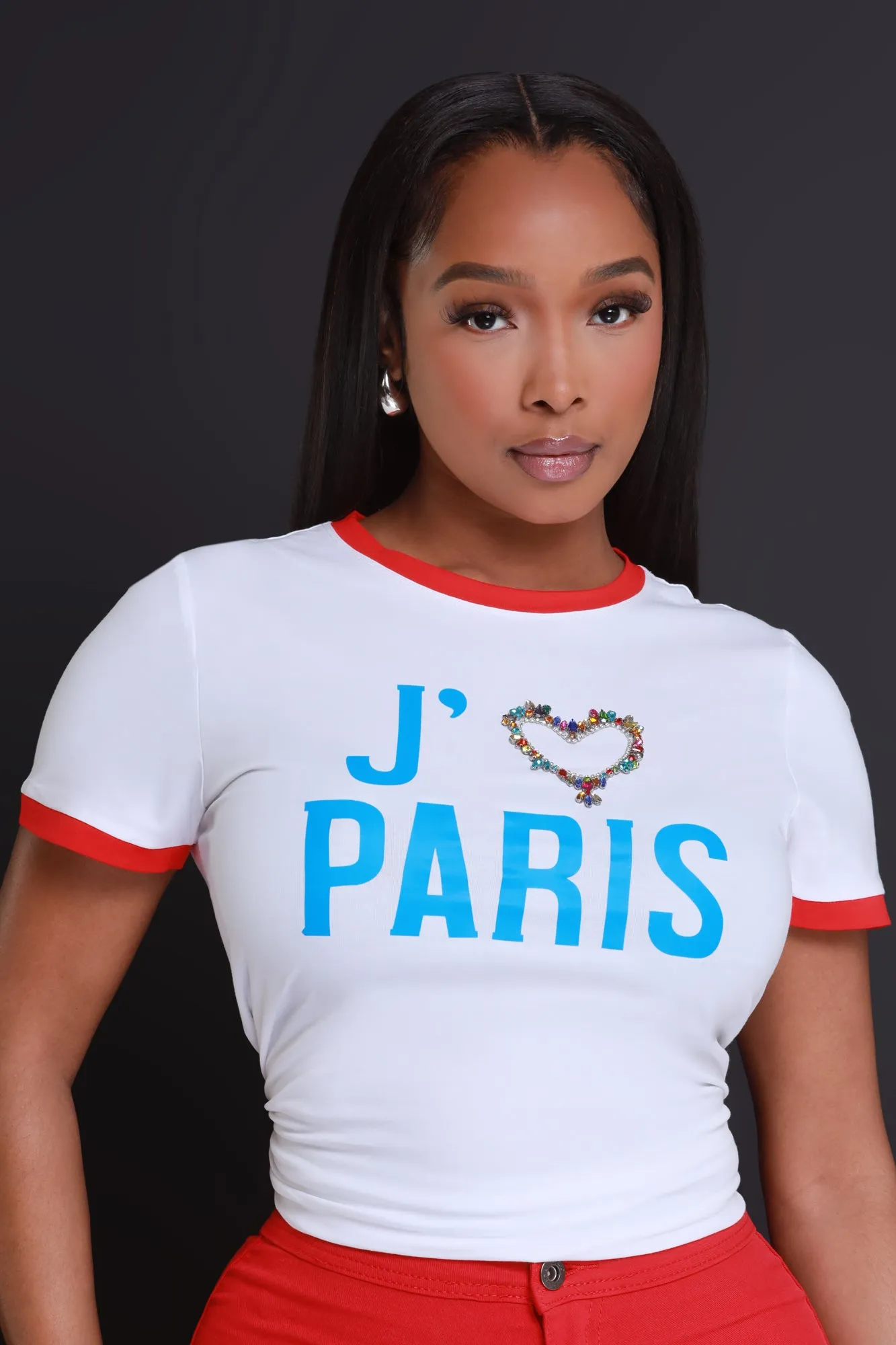 Love Paris Embellished Graphic T-Shirt - White sold by Swankaposh product image thumbnail 5