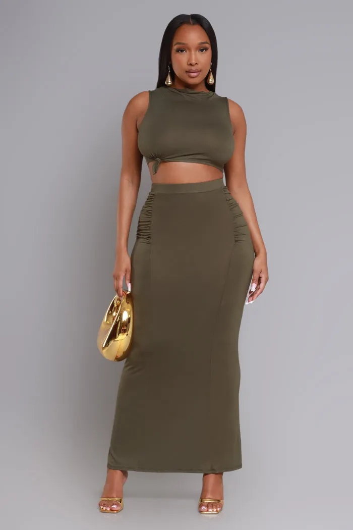 Tie The Knot Cropped Maxi Skirt Set - Olive sold by Swankaposh