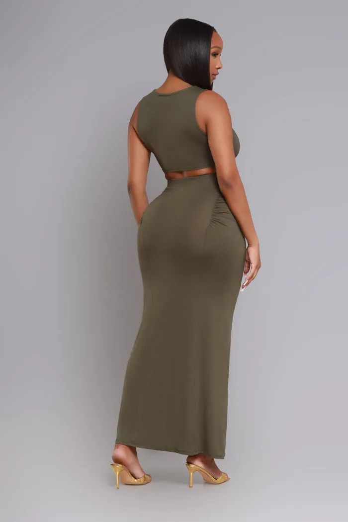 Tie The Knot Cropped Maxi Skirt Set - Olive sold by Swankaposh product image thumbnail 3