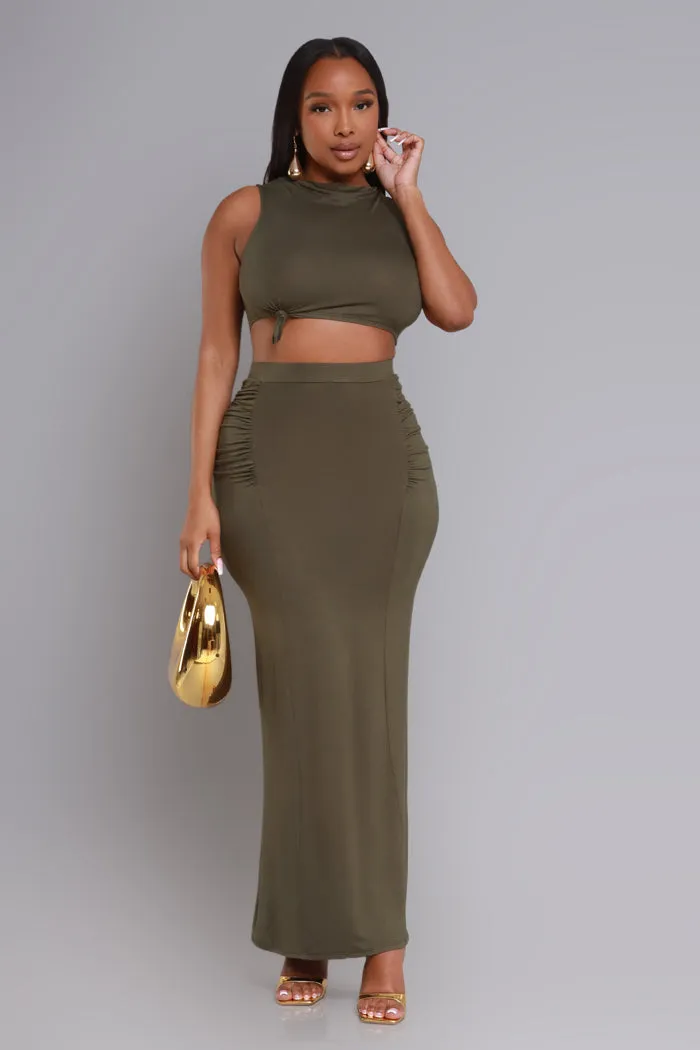 Tie The Knot Cropped Maxi Skirt Set - Olive sold by Swankaposh product image thumbnail 4