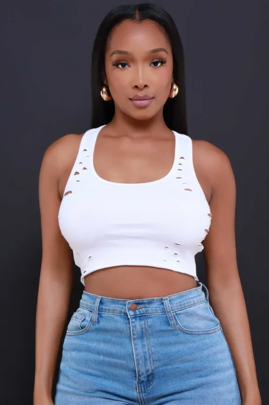 Went Thru It Distressed Cropped Tank Top - White sold by Swankaposh