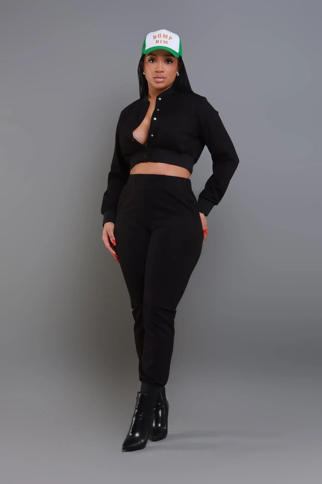 Top Priority Zippered Cropped Jogger Set - Black sold by Swankaposh product image thumbnail 2