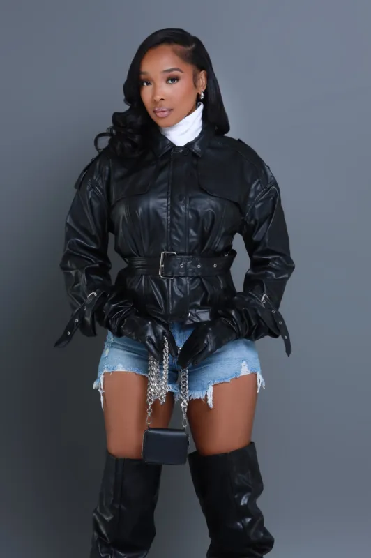 Bad Omen Belted Faux Leather Jacket - Black sold by Swankaposh