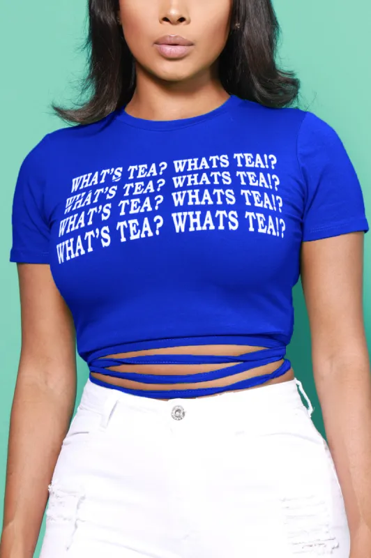 What's Tea? Printed Open Back T-Shirt - Royal Blue sold by Swankaposh