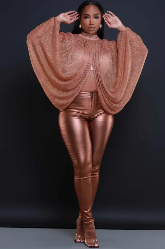 Backstage Pass Sheer Open Front Top - Rust sold by Swankaposh