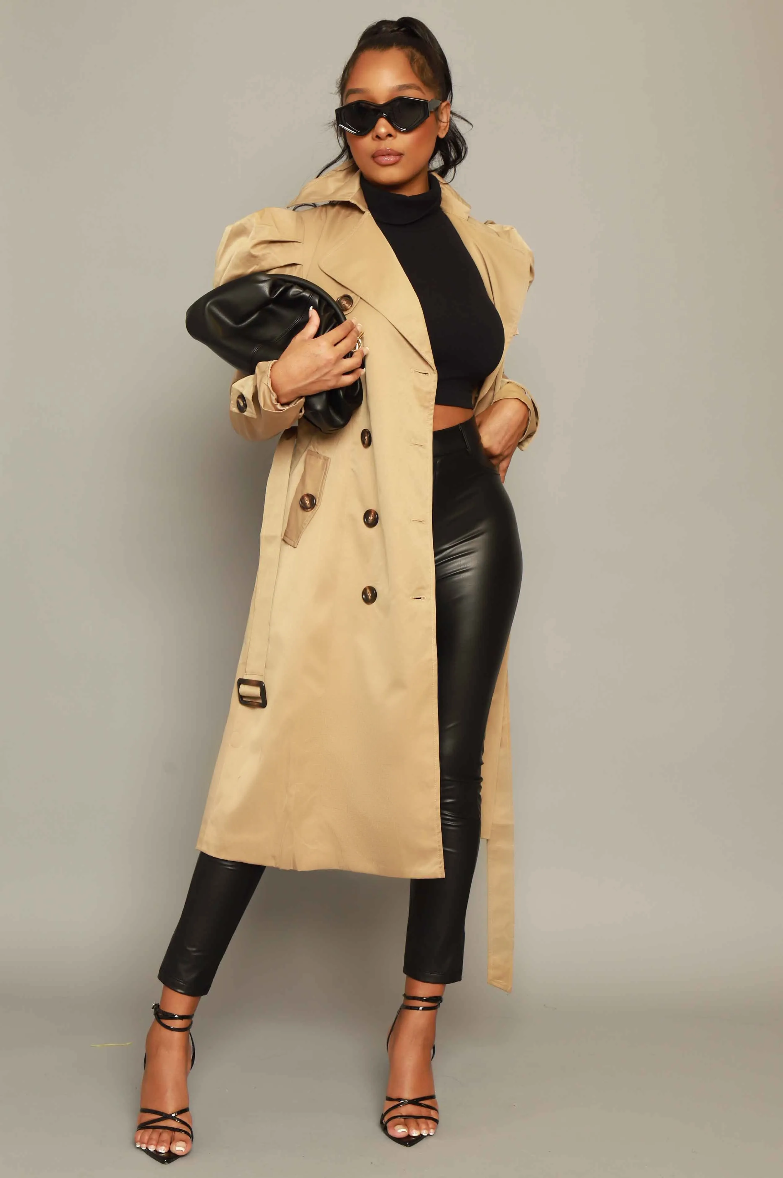 Stand Tall Puff Sleeve Trenchcoat - Khaki sold by Swankaposh product image thumbnail 3