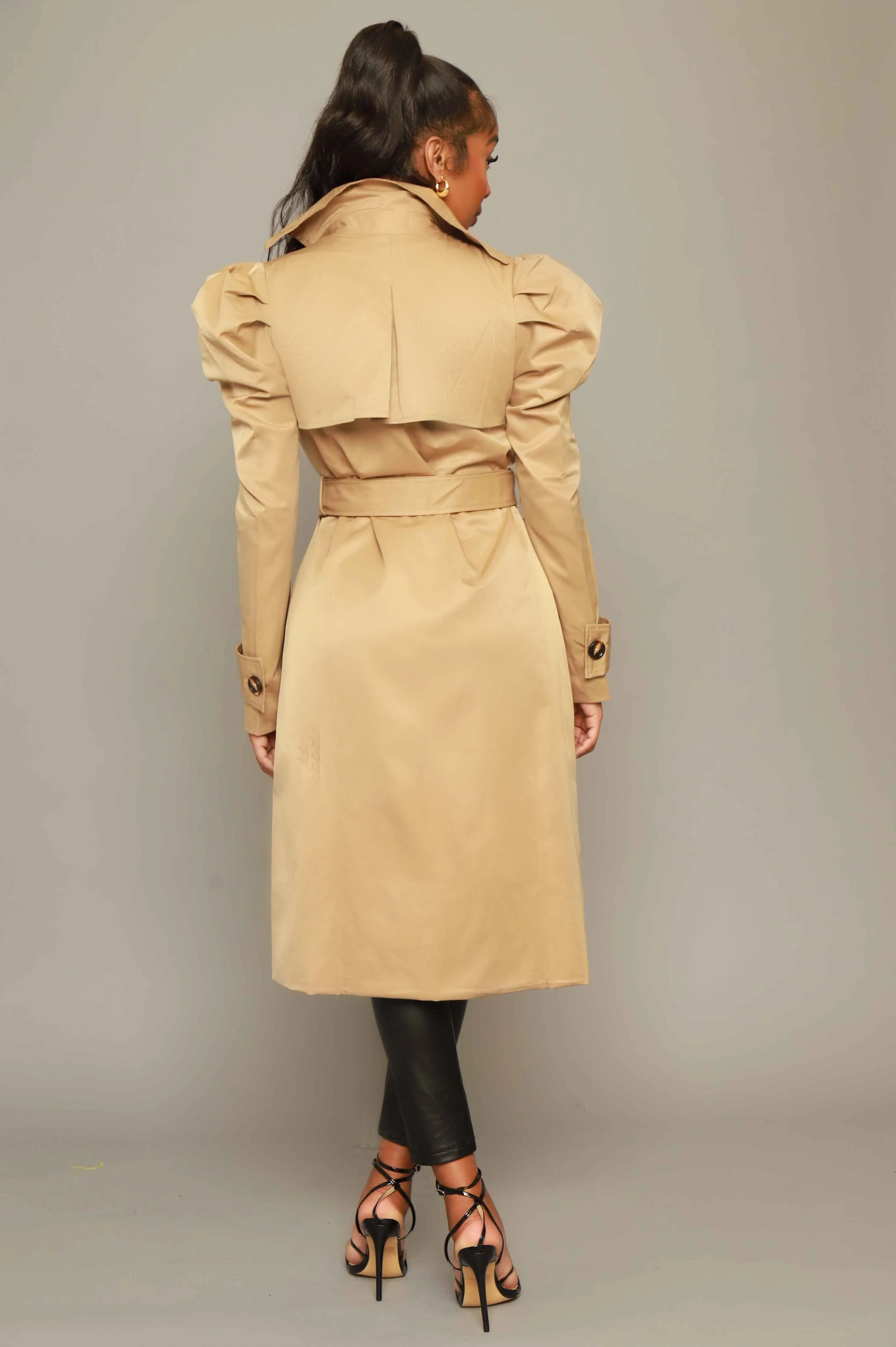 Stand Tall Puff Sleeve Trenchcoat - Khaki sold by Swankaposh product image thumbnail 2