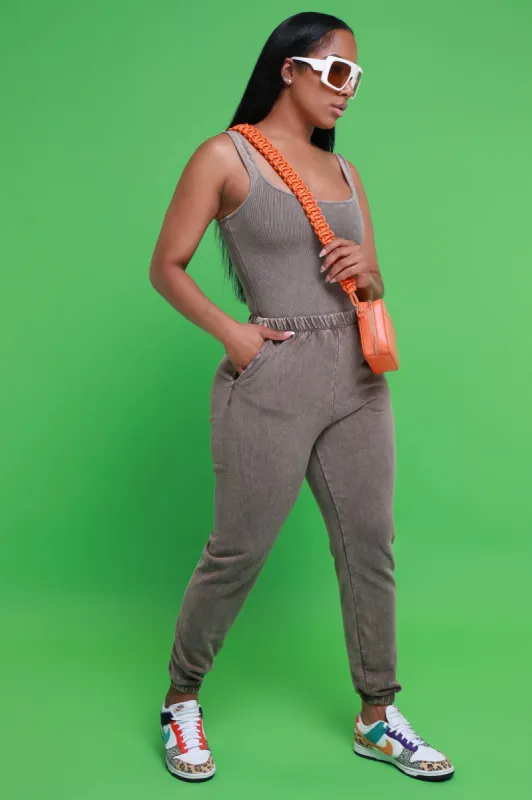 No Worries French Terry Joggers - Brown sold by Swankaposh
