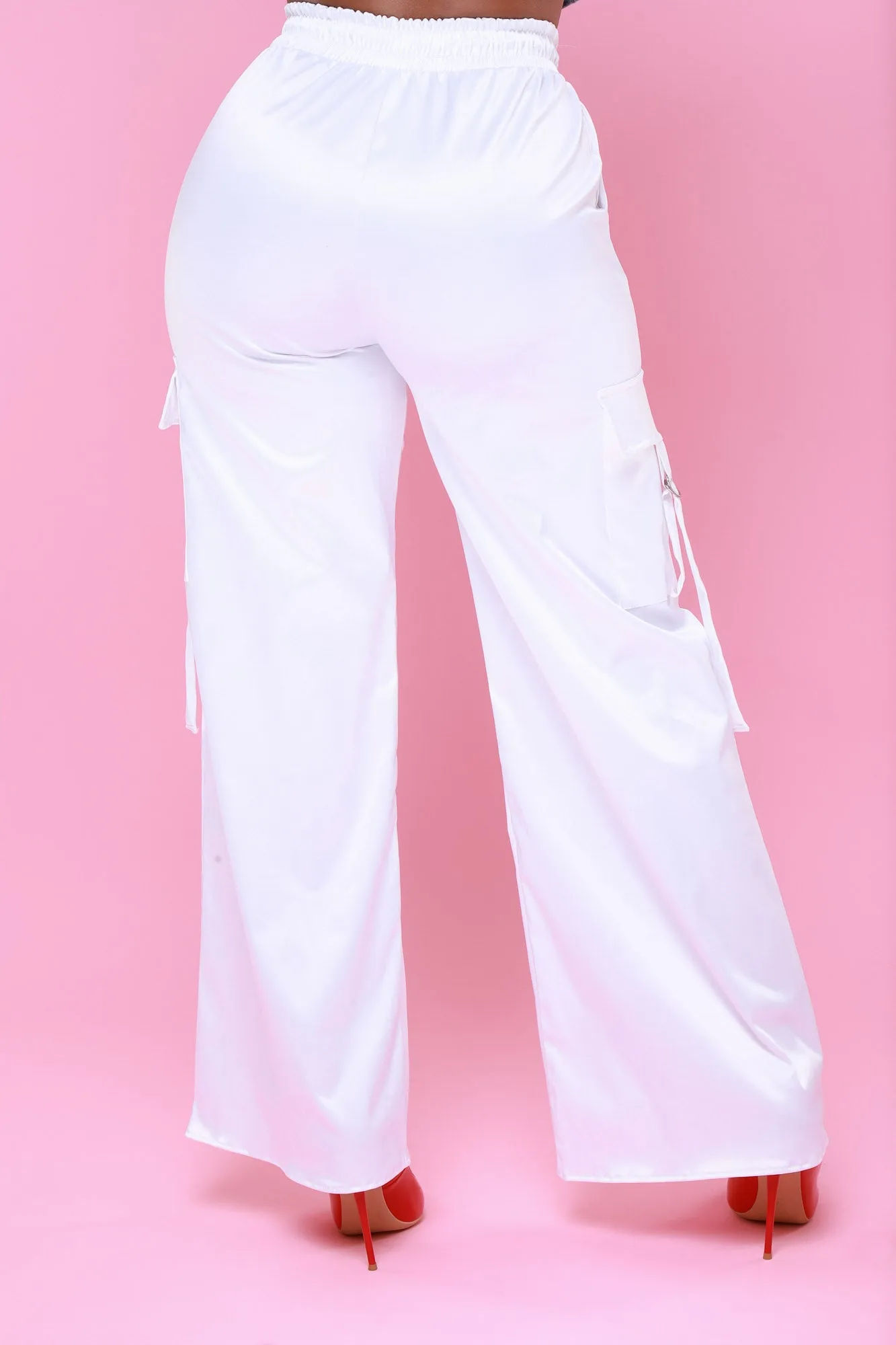 Satin Multi Pocket Long Cargo Pants - White sold by Swankaposh product image thumbnail 2