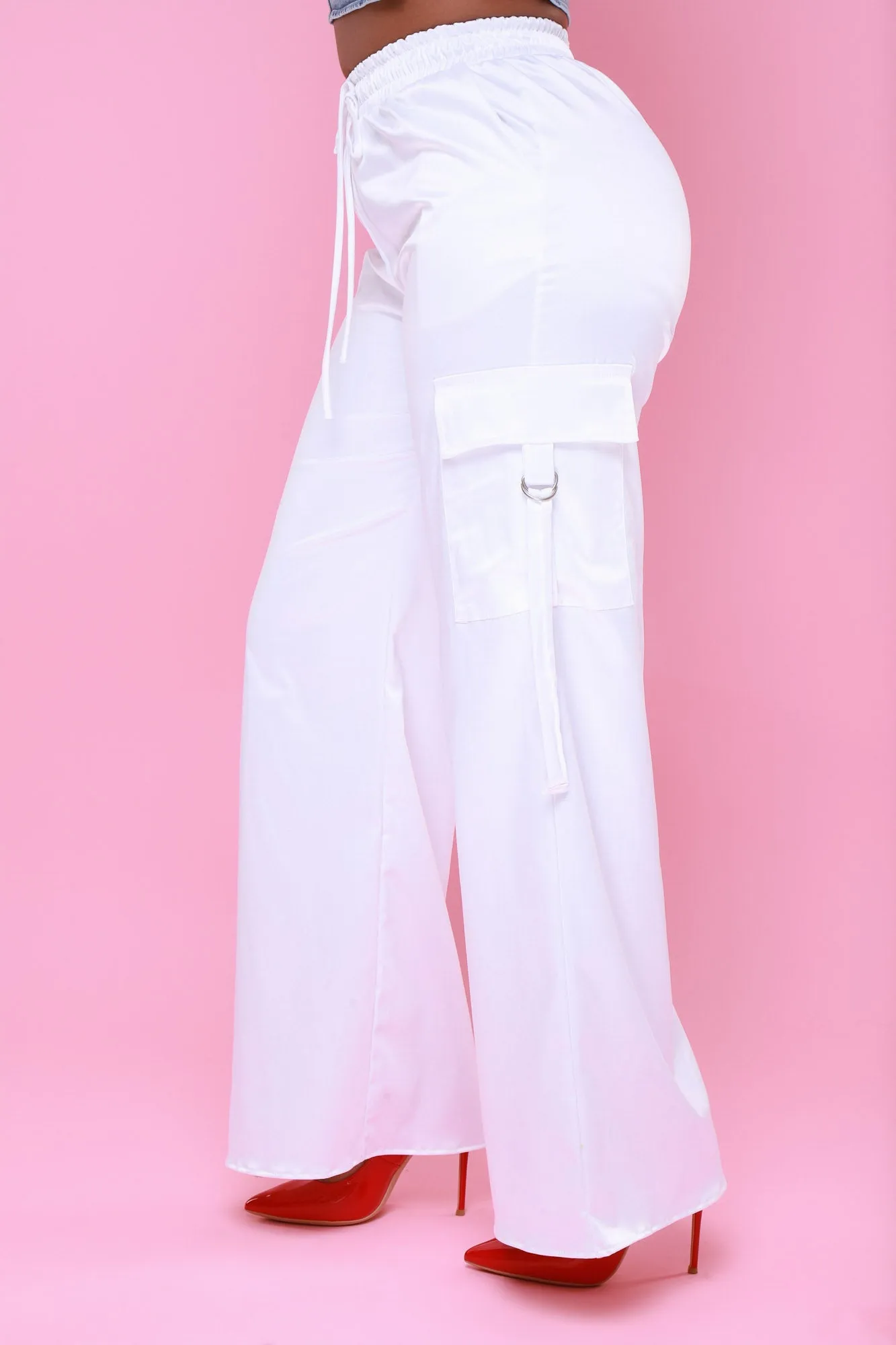 Satin Multi Pocket Long Cargo Pants - White sold by Swankaposh product image thumbnail 5