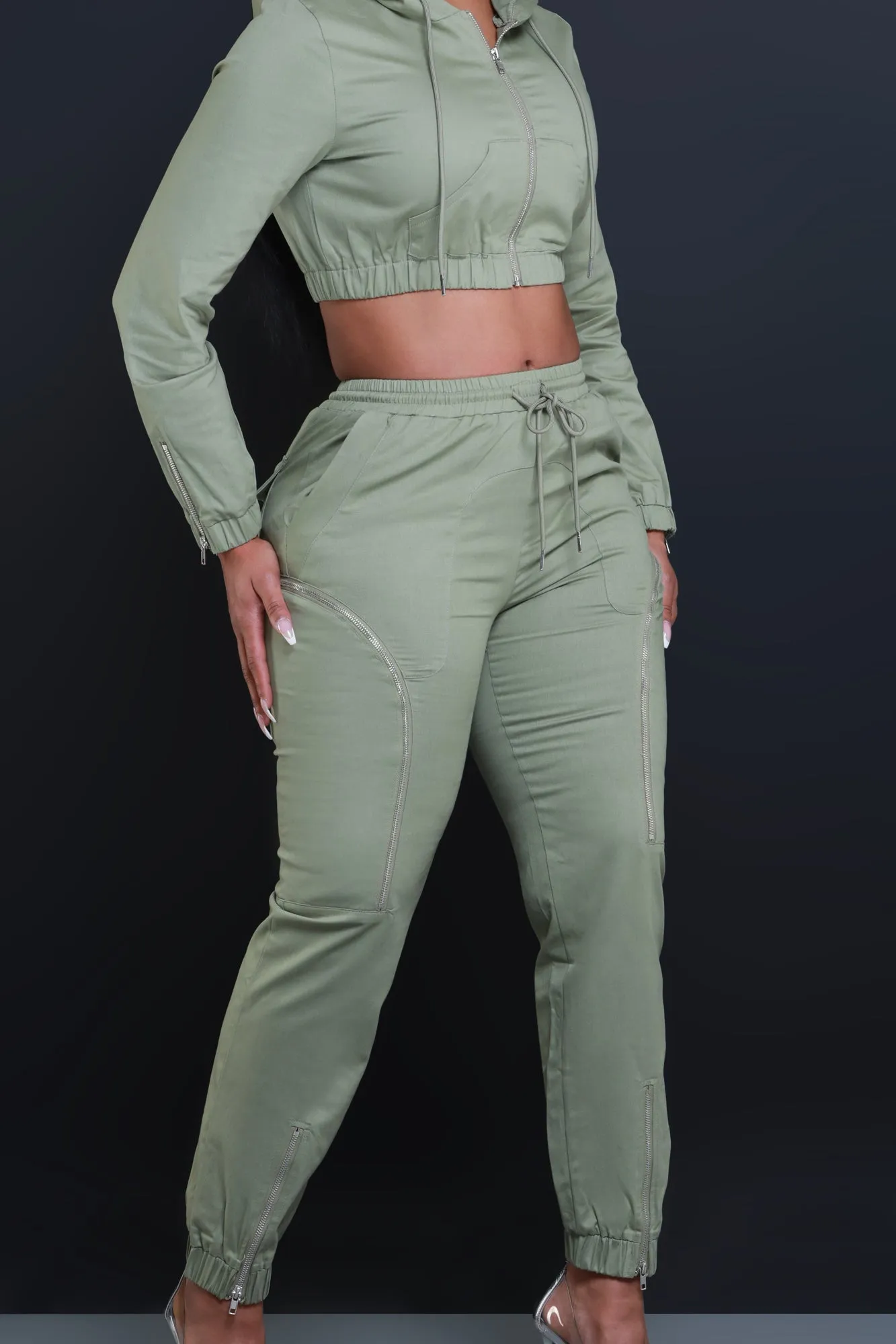 Walk Away Cropped Jogger Set - Olive sold by Swankaposh product image thumbnail 2