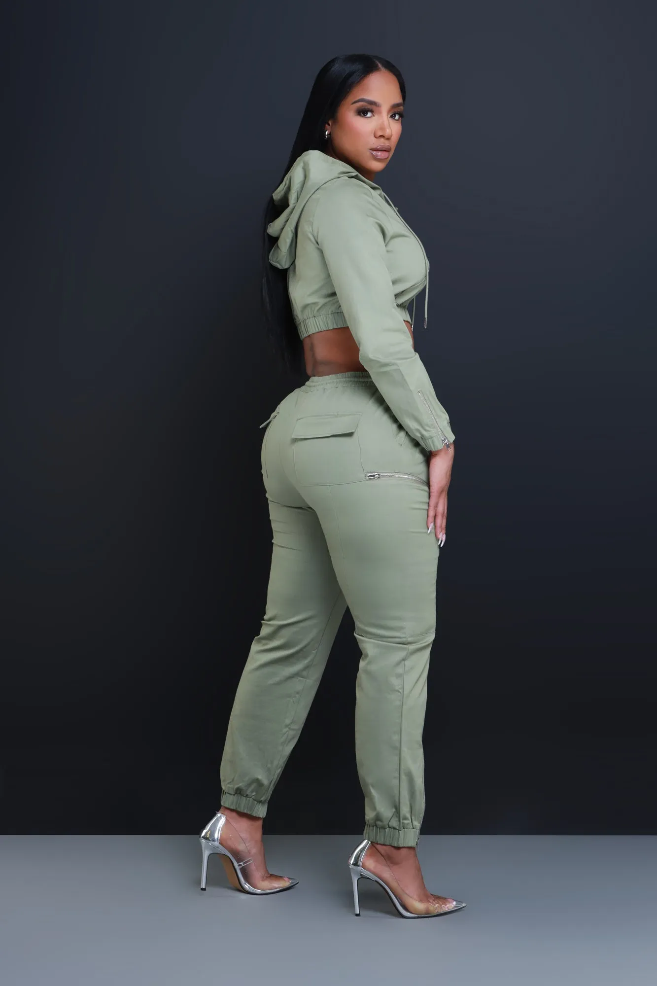 Walk Away Cropped Jogger Set - Olive sold by Swankaposh product image thumbnail 5