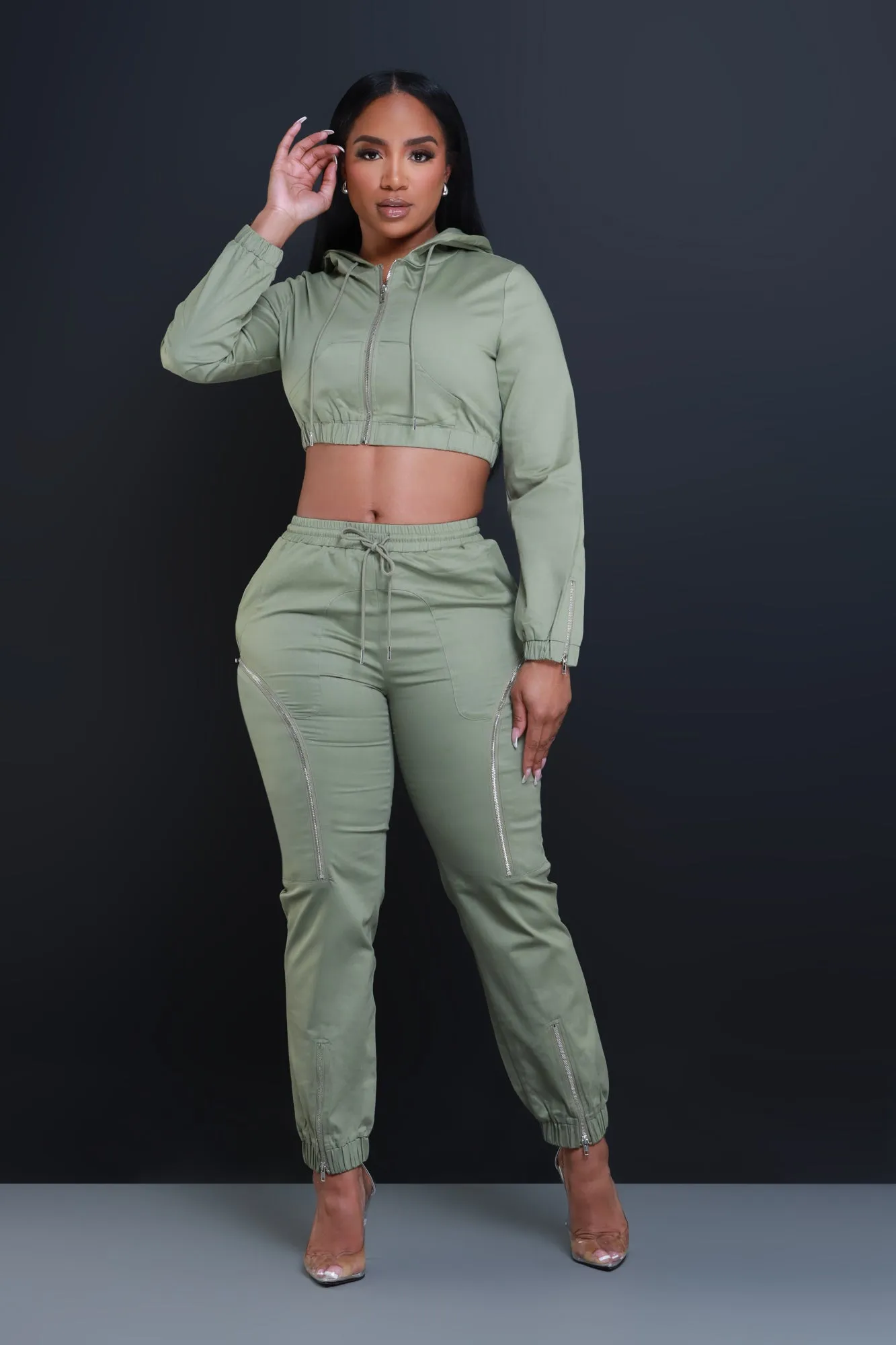 Walk Away Cropped Jogger Set - Olive sold by Swankaposh product image thumbnail 4