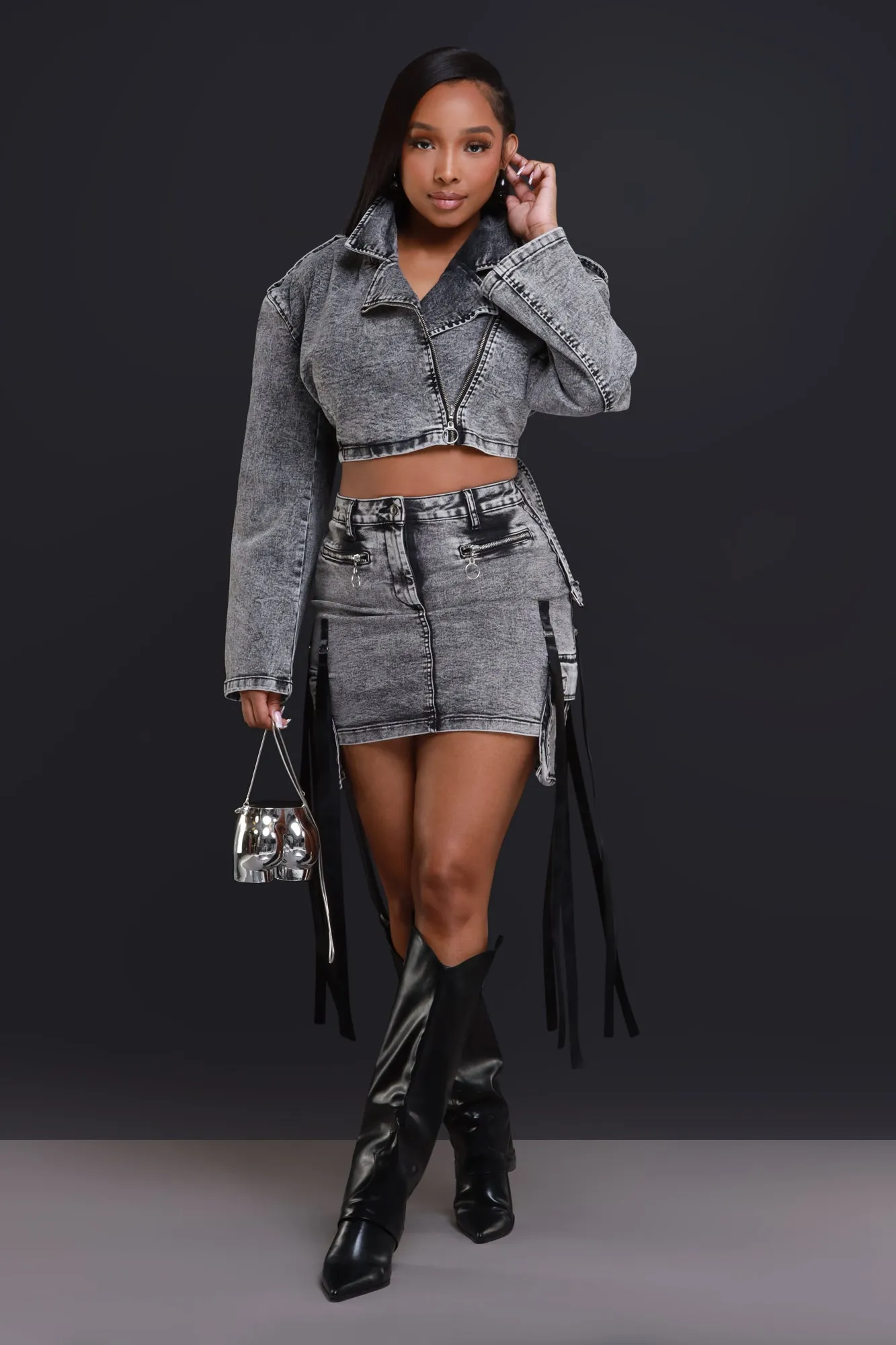 Back For Good Cropped Denim Jacket - Black sold by Swankaposh product image thumbnail 2