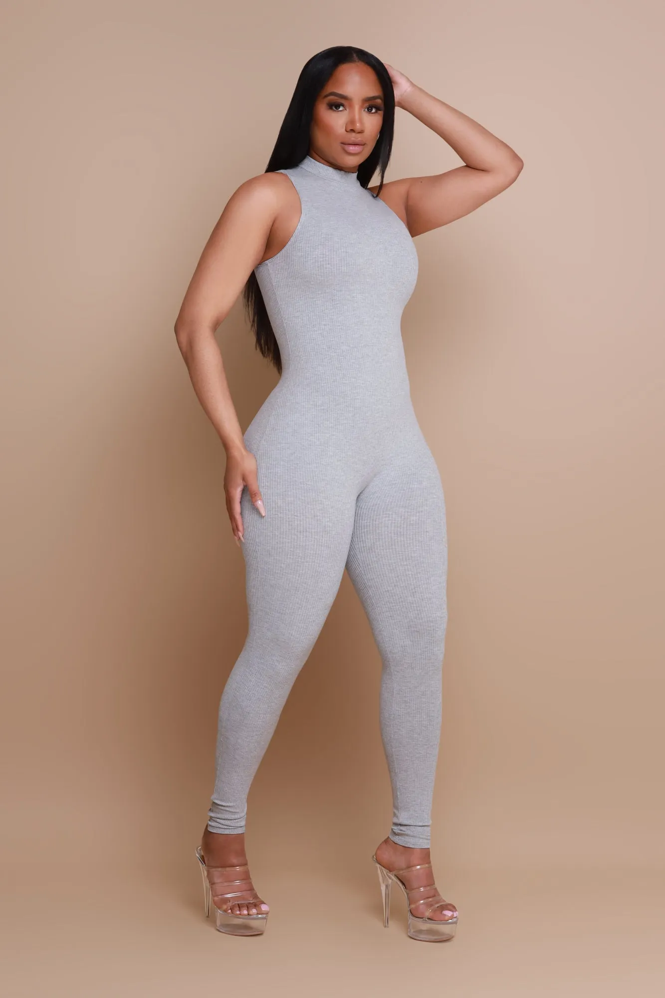 Call Back High Neck Cellulite Deleter Jumpsuit - Grey sold by Swankaposh product image thumbnail 5