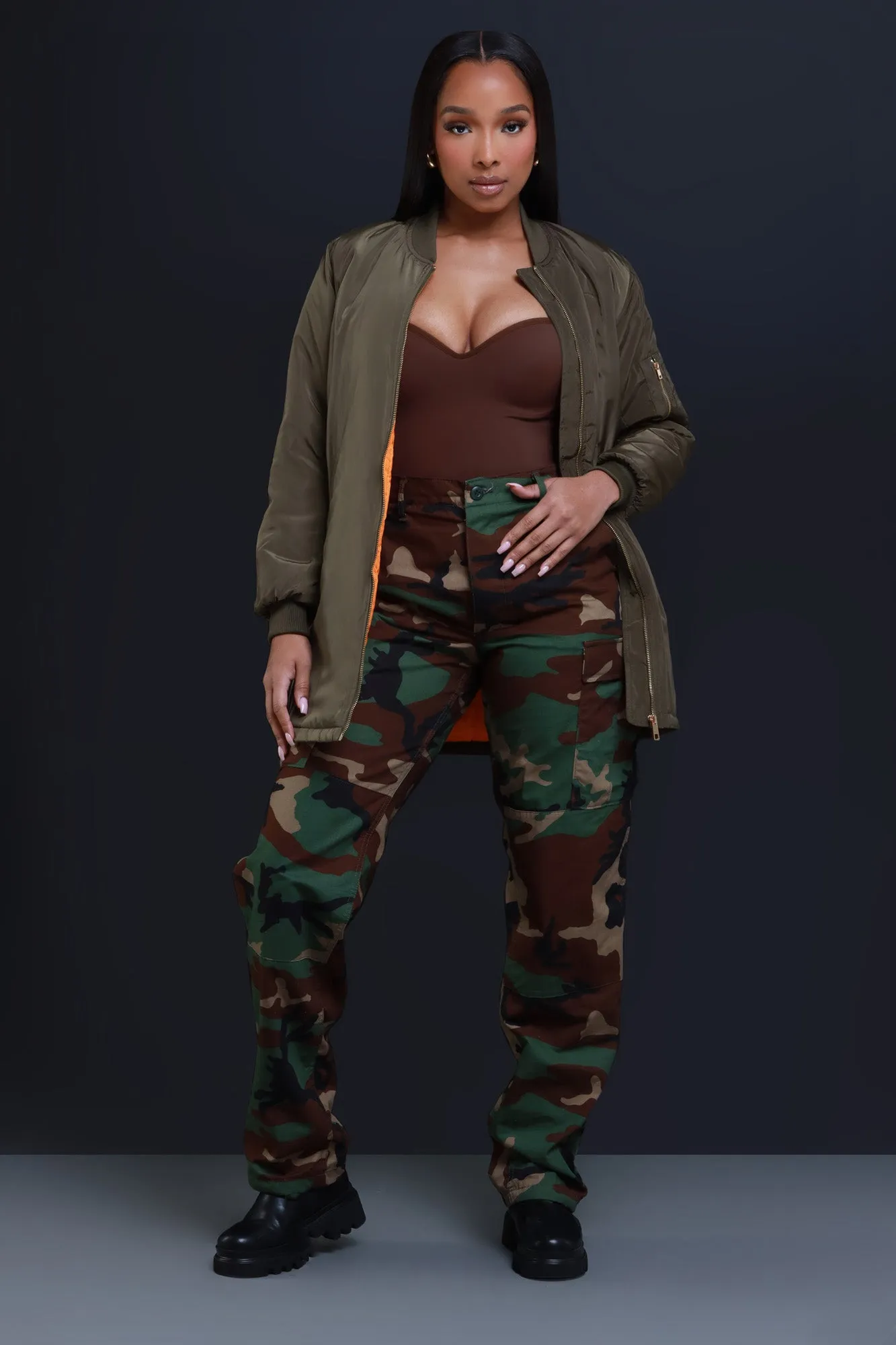 In The Lobby Longline Bomber Jacket - Olive sold by Swankaposh product image thumbnail 5
