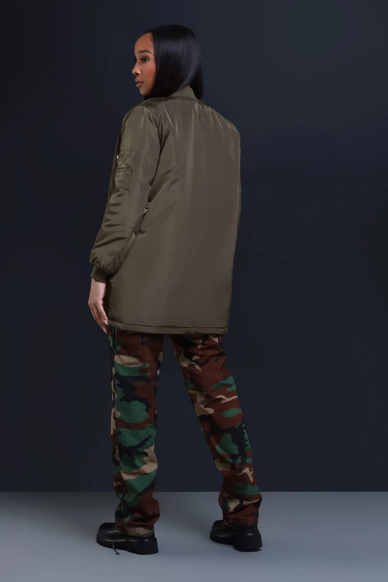 In The Lobby Longline Bomber Jacket - Olive sold by Swankaposh product image thumbnail 3
