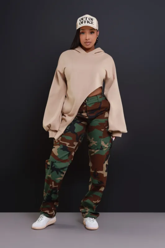 Strike Out Asymmetrical Oversized Hoodie - Taupe sold by Swankaposh