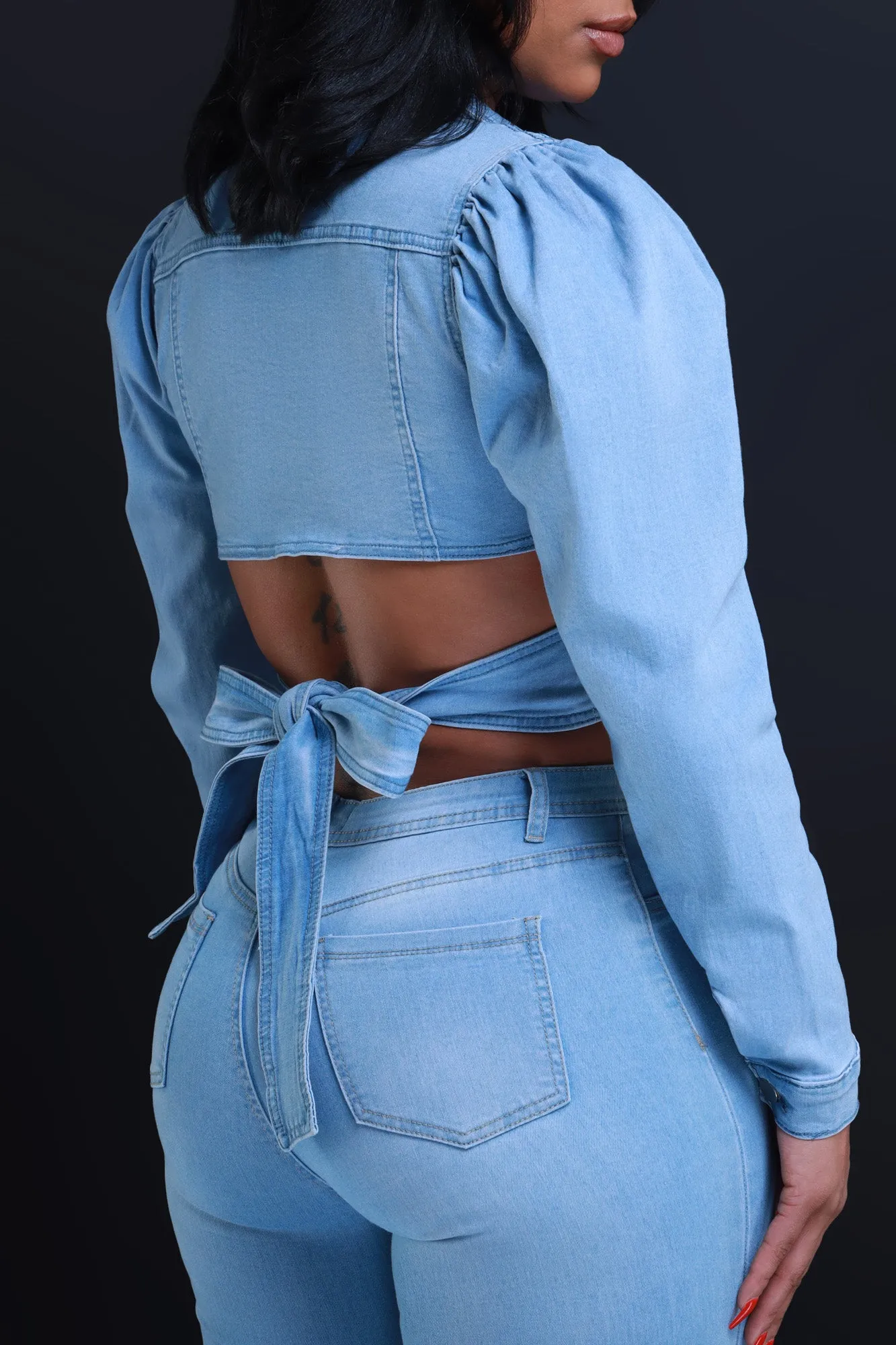 No Way Out Tie Around Denim Crop Top - Light Wash sold by Swankaposh product image thumbnail 5