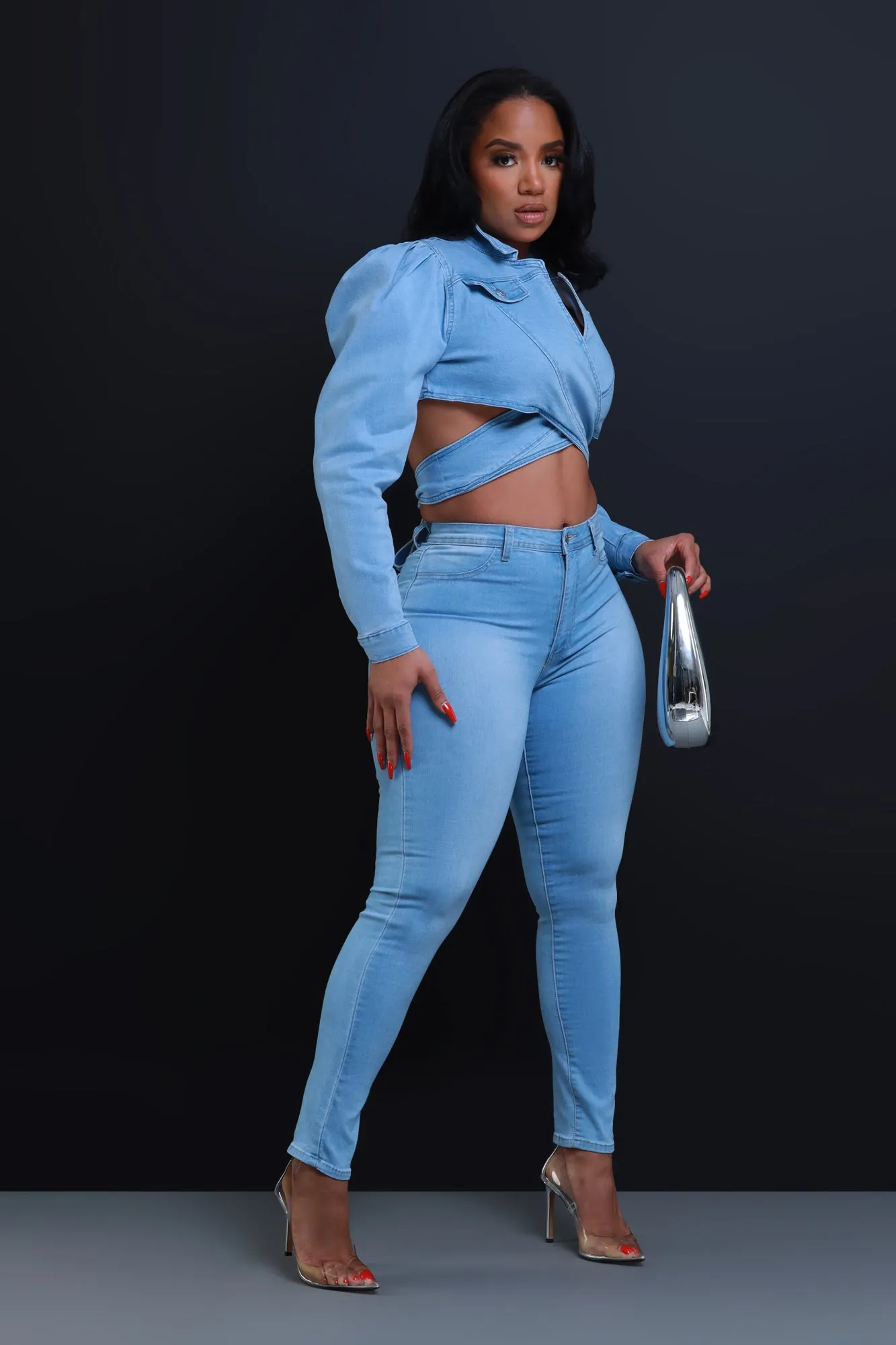 No Way Out Tie Around Denim Crop Top - Light Wash sold by Swankaposh product image thumbnail 4