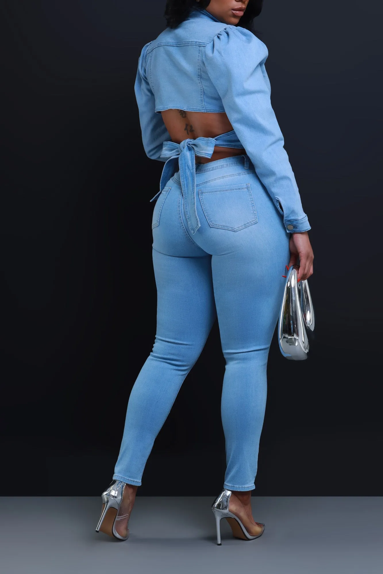 No Way Out Tie Around Denim Crop Top - Light Wash sold by Swankaposh product image thumbnail 3