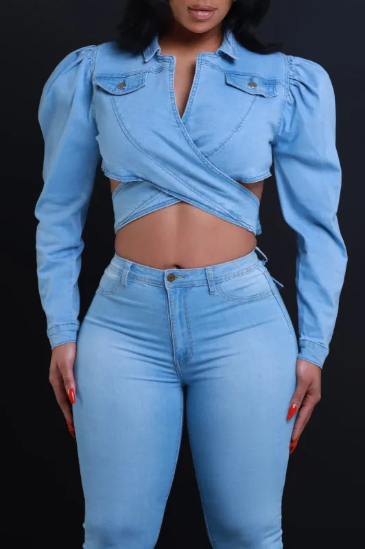 No Way Out Tie Around Denim Crop Top - Light Wash sold by Swankaposh