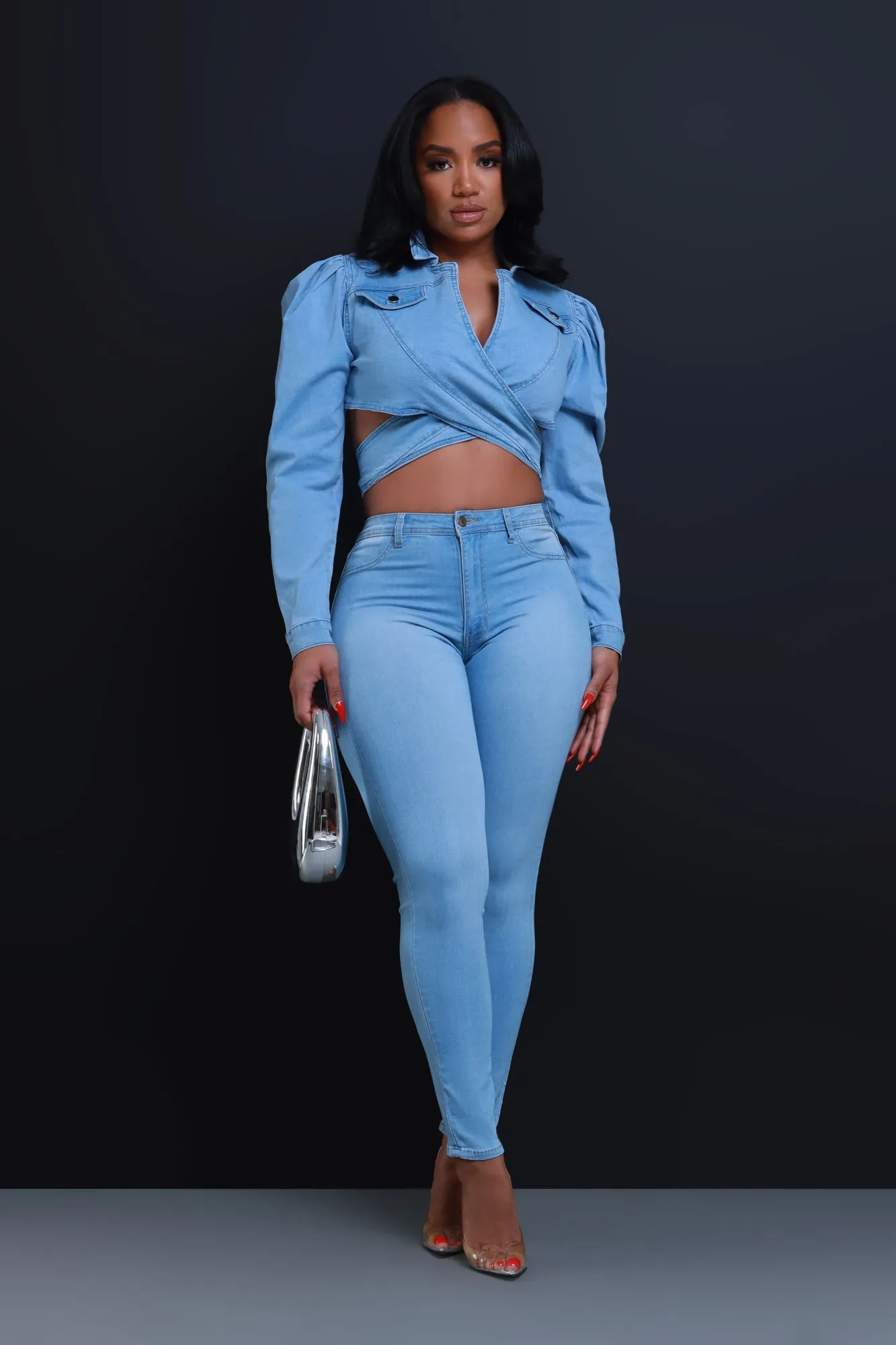 No Way Out Tie Around Denim Crop Top - Light Wash sold by Swankaposh product image thumbnail 2